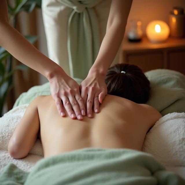 Femme recevant un massage thérapeutique dans une ambiance sereine